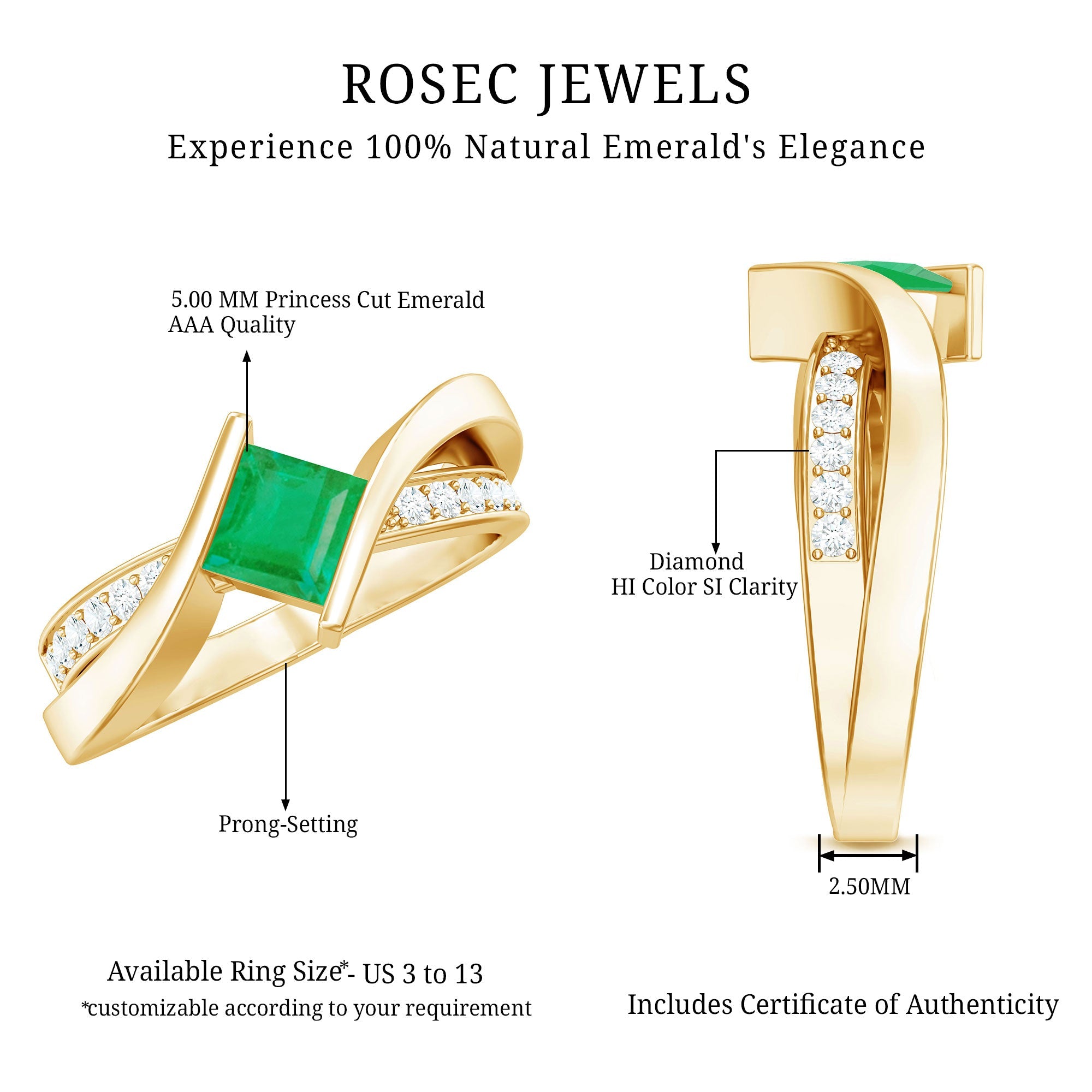 Princess Cut Emerald Ring - Lab Grown Infinity Promise Ring With Diamonds