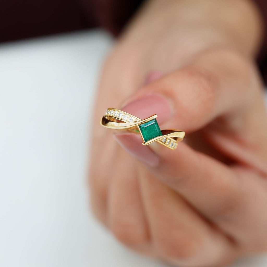Princess Cut Emerald Ring - Lab Grown Infinity Promise Ring With Diamonds