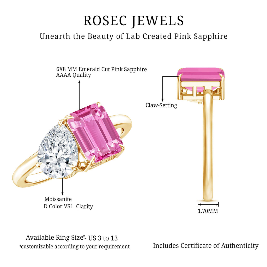Lab Created Pink Sapphire and Moissanite Toi Et Moi Engagement Ring for Women