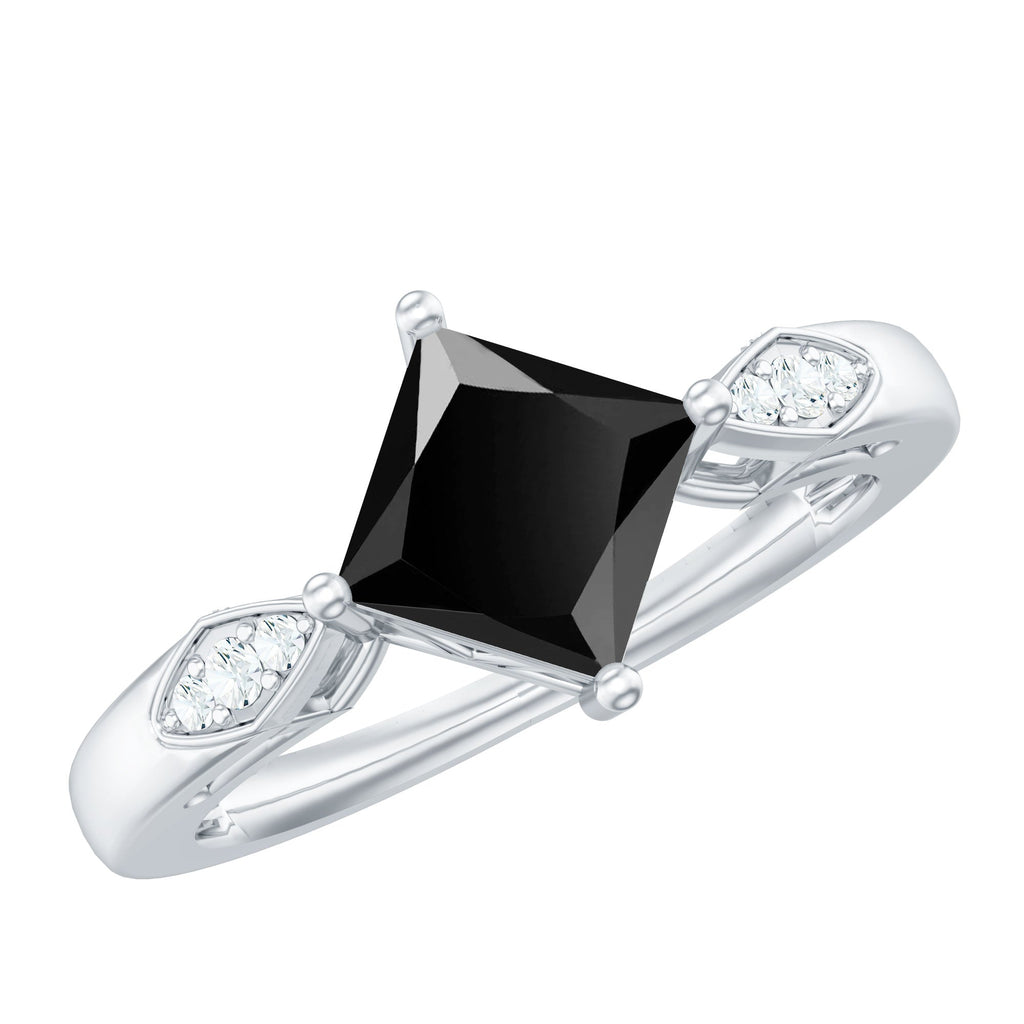 Certified 1 Carat Princess Cut Lab Grown Black and White Diamond Engagement Ring