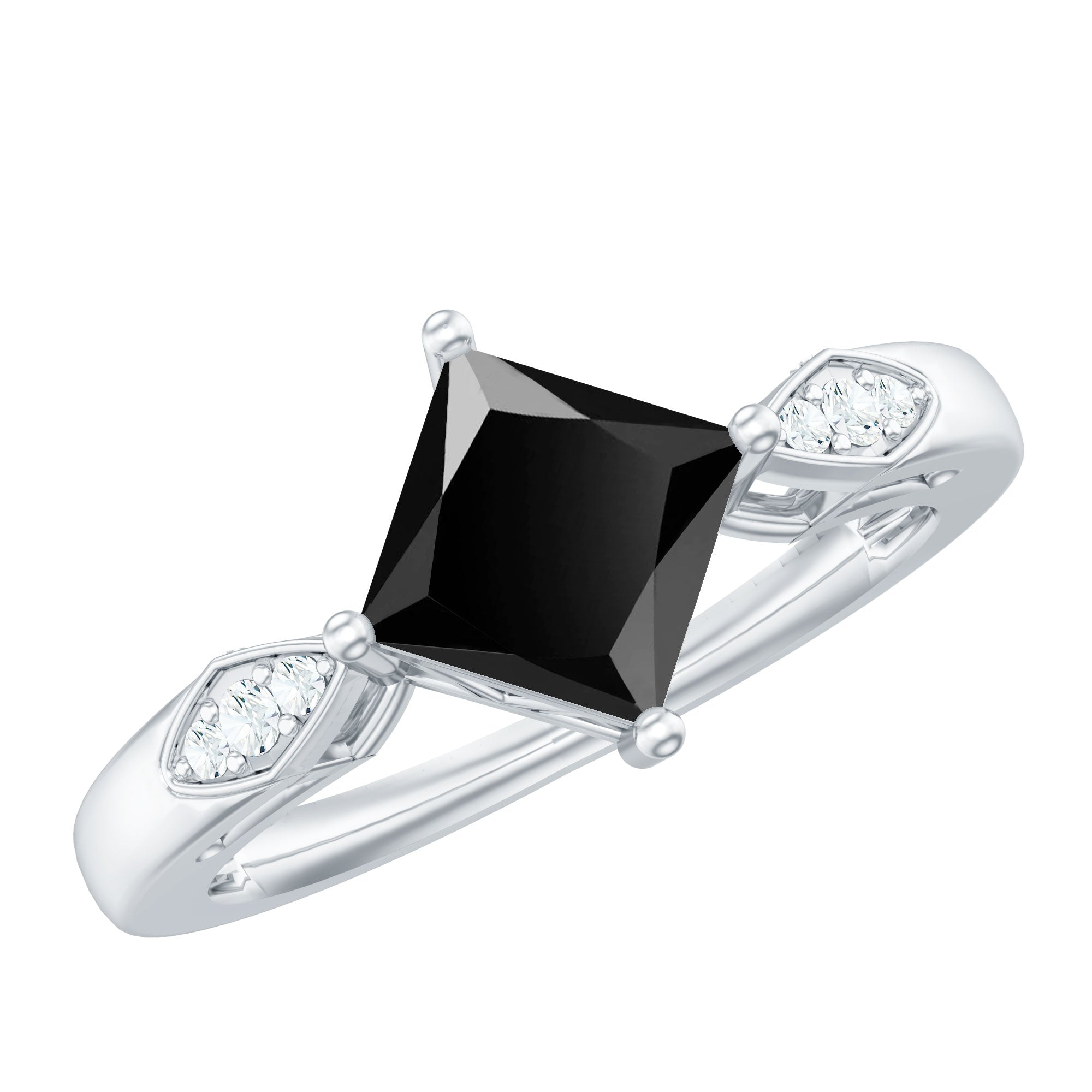 Certified 1 Carat Princess Cut Lab Grown Black and White Diamond Engagement Ring