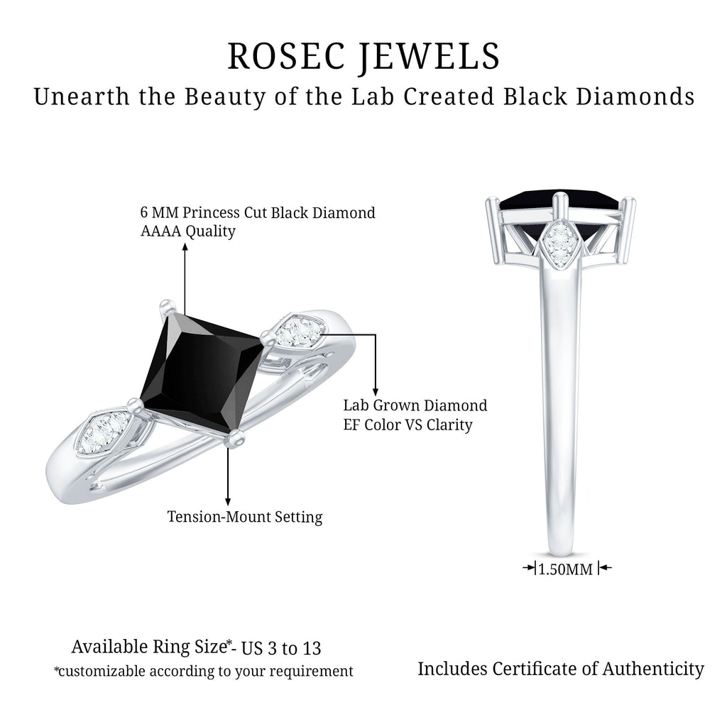 Certified 1 Carat Princess Cut Lab Grown Black and White Diamond Engagement Ring