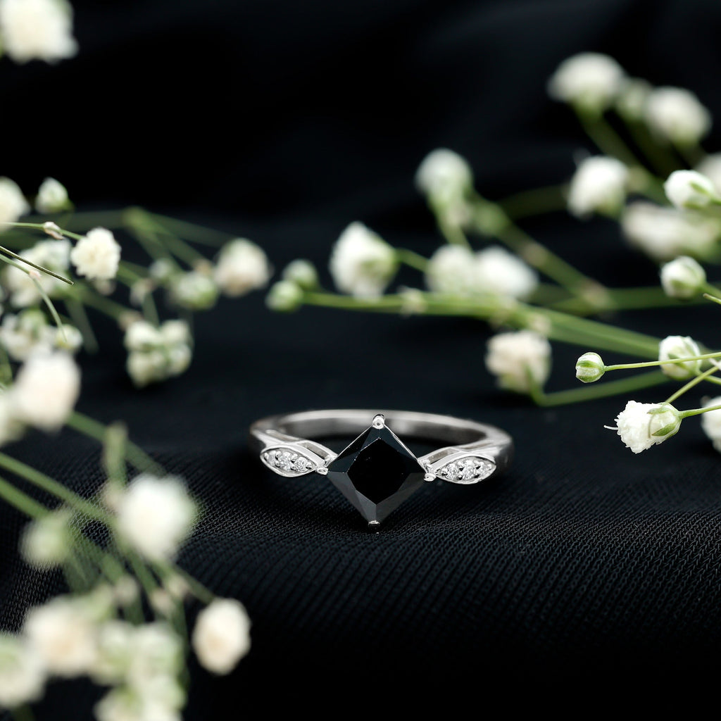 Certified 1 Carat Princess Cut Lab Grown Black and White Diamond Engagement Ring