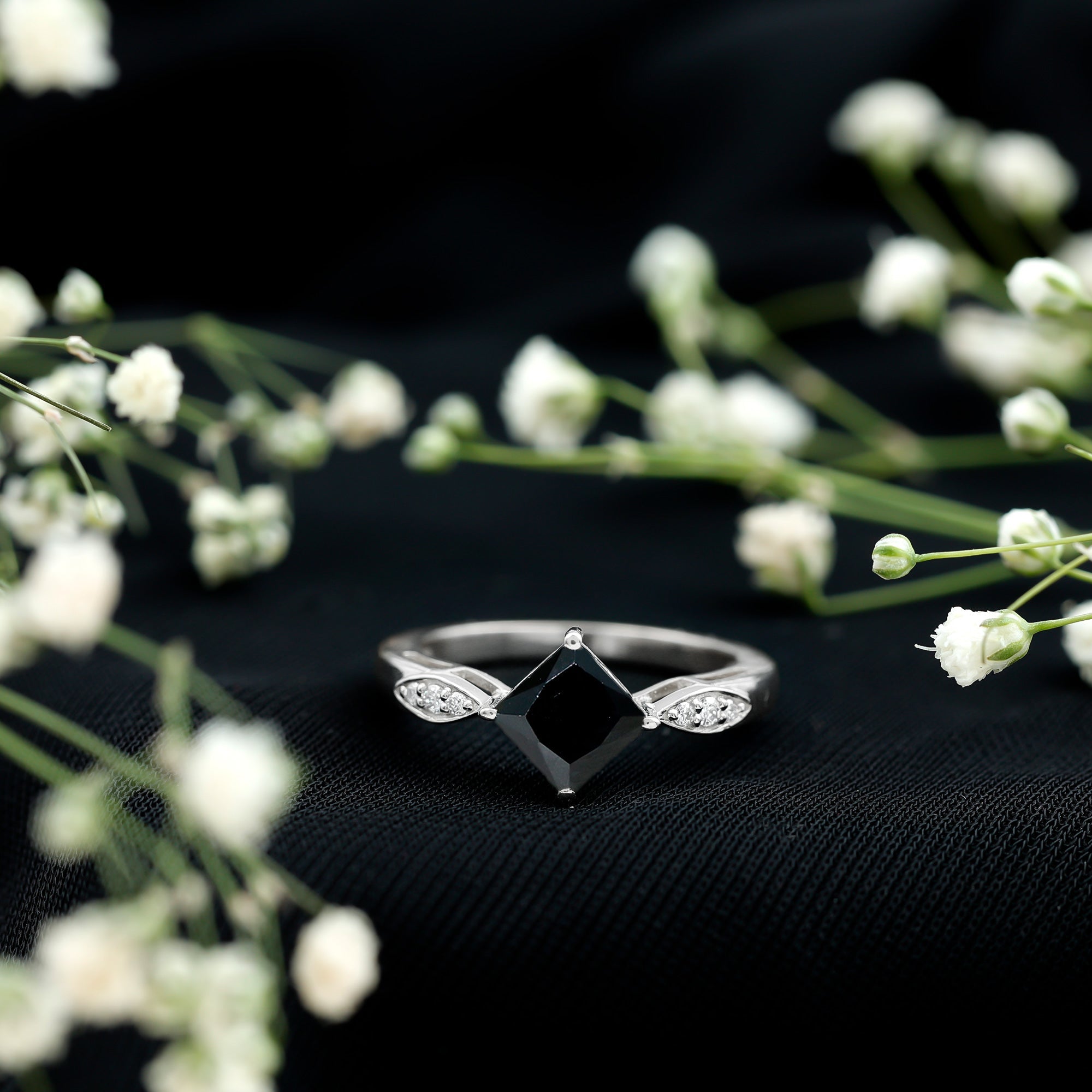 Certified 1 Carat Princess Cut Lab Grown Black and White Diamond Engagement Ring