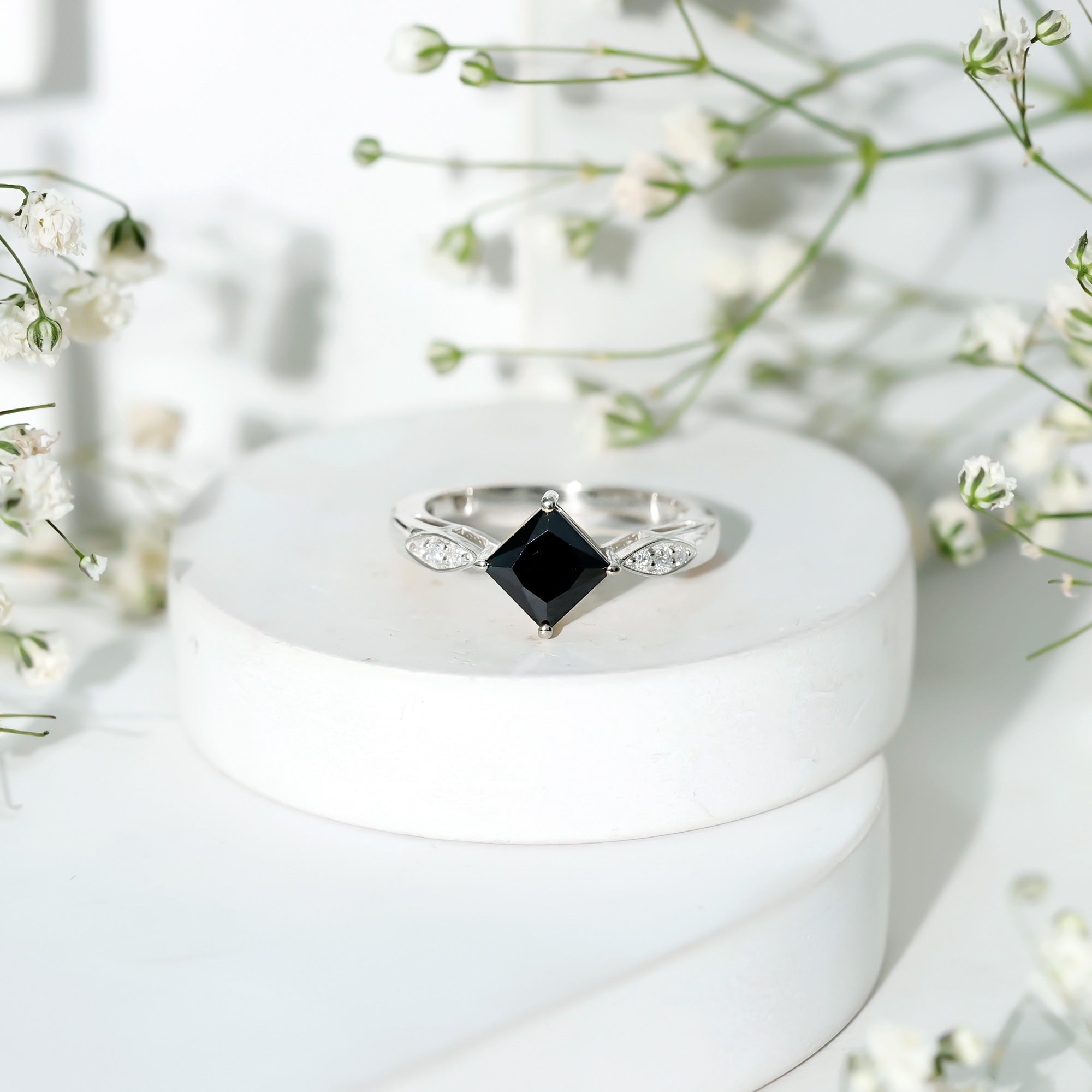 Certified 1 Carat Princess Cut Lab Grown Black and White Diamond Engagement Ring