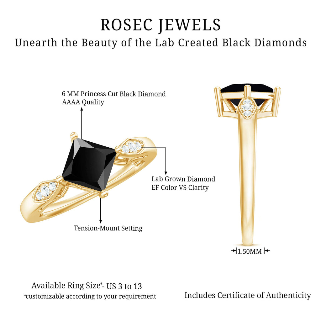 Certified 1 Carat Princess Cut Lab Grown Black and White Diamond Engagement Ring