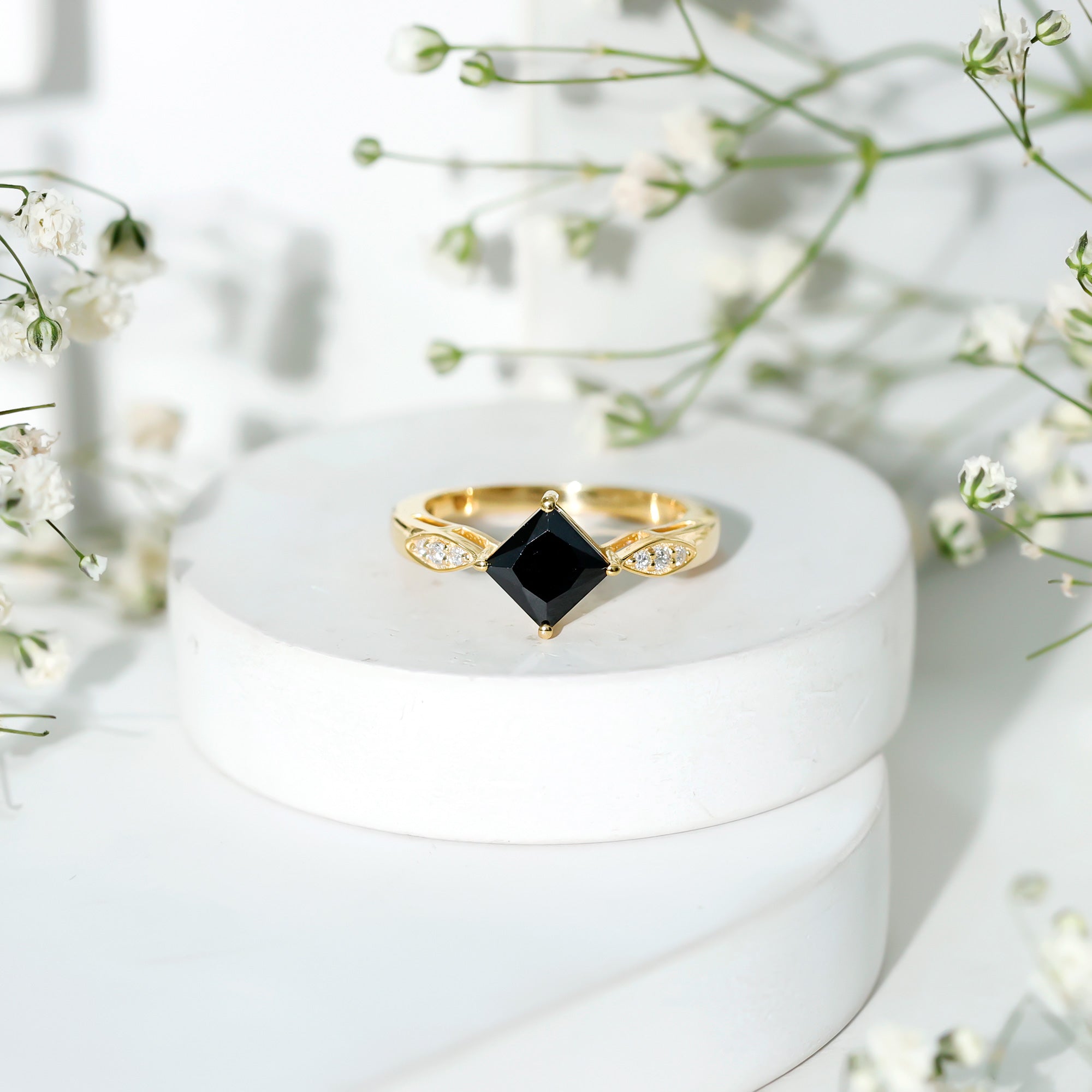 Certified 1 Carat Princess Cut Lab Grown Black and White Diamond Engagement Ring
