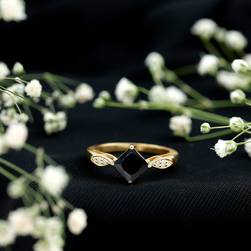 Certified 1 Carat Princess Cut Lab Grown Black and White Diamond Engagement Ring