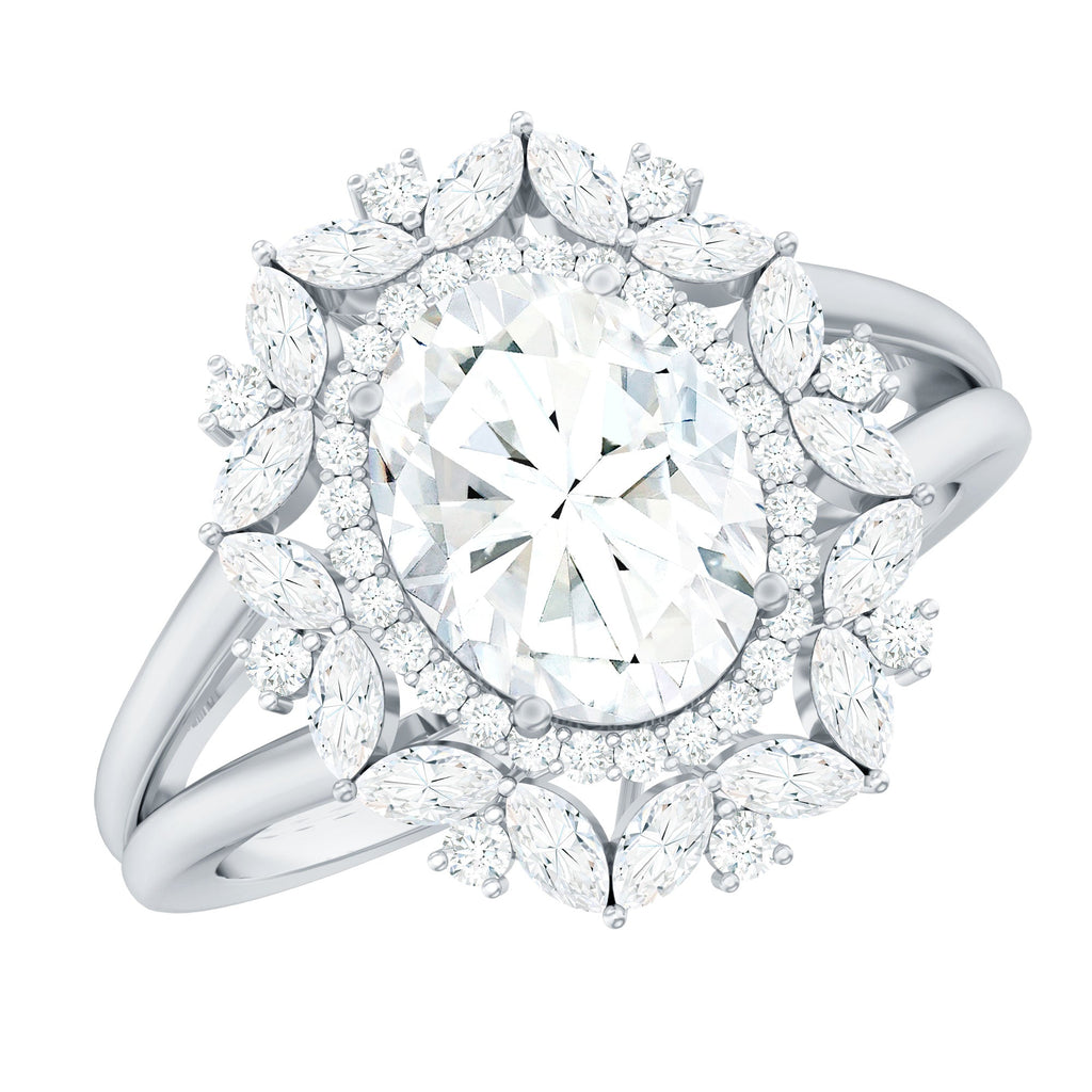 Oval Cut 2 Carat Moissanite Double Halo Engagement Ring