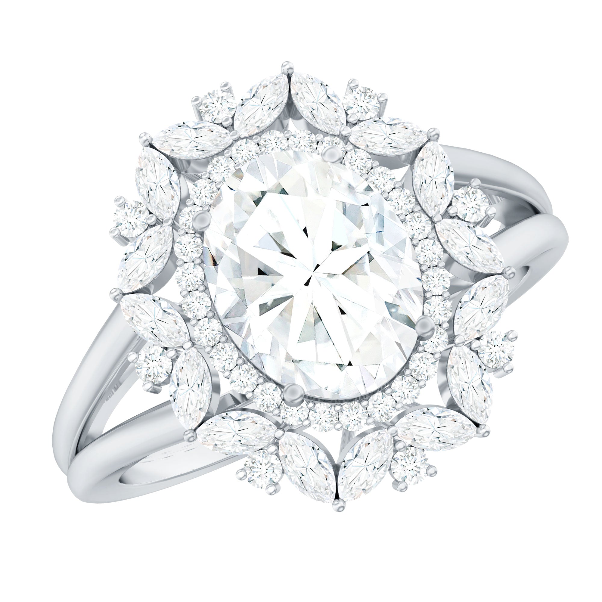 Oval Cut 2 Carat Moissanite Double Halo Engagement Ring
