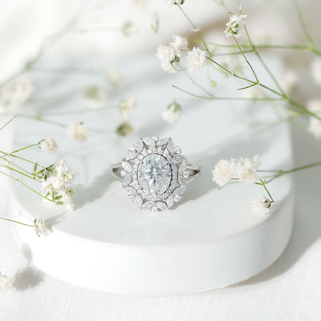 Oval Cut 2 Carat Moissanite Double Halo Engagement Ring