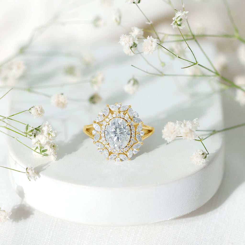 Oval Cut 2 Carat Moissanite Double Halo Engagement Ring