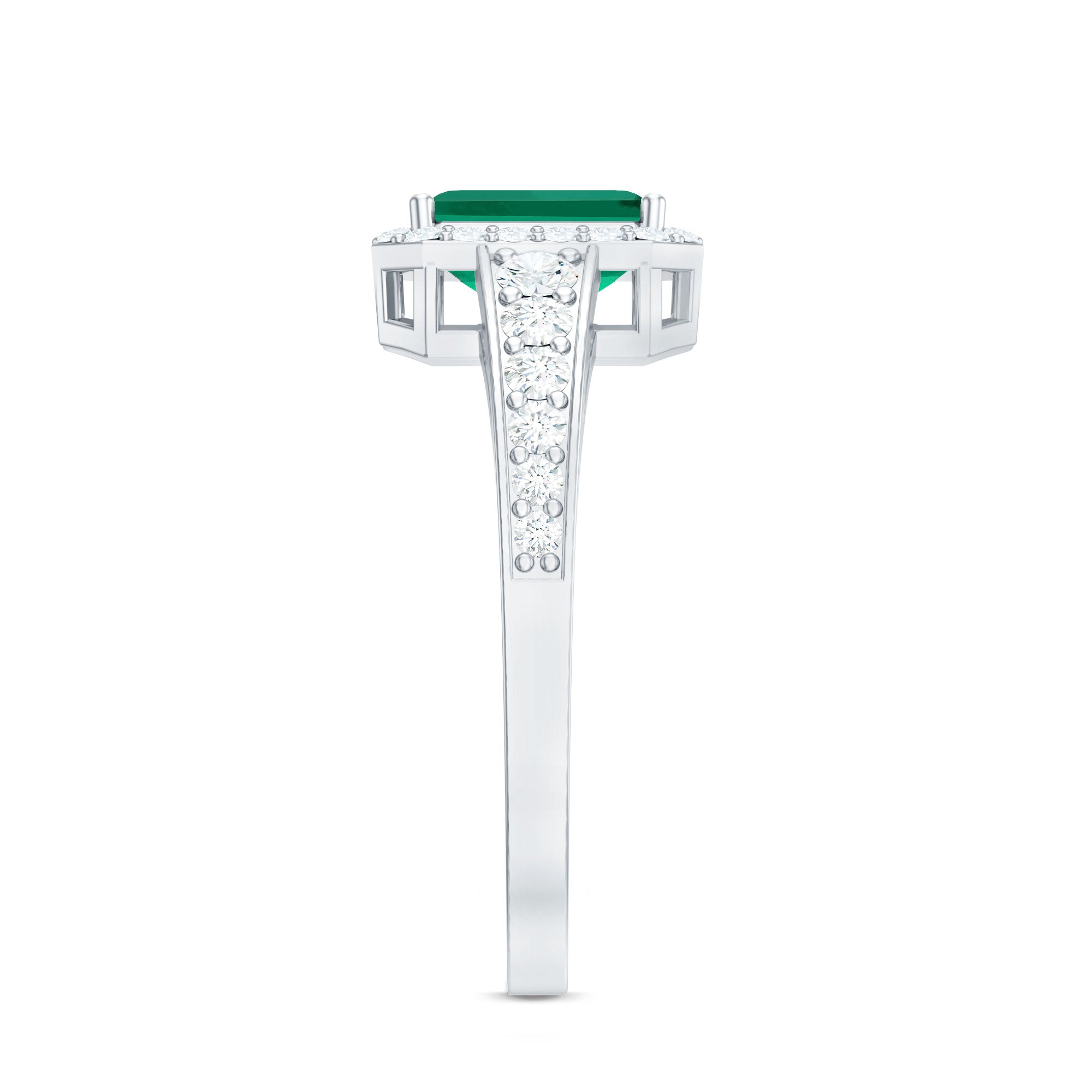 Emerald Cut Engagement Ring – Lab Grown Emerald Ring with Diamond Halo & Vintage Style