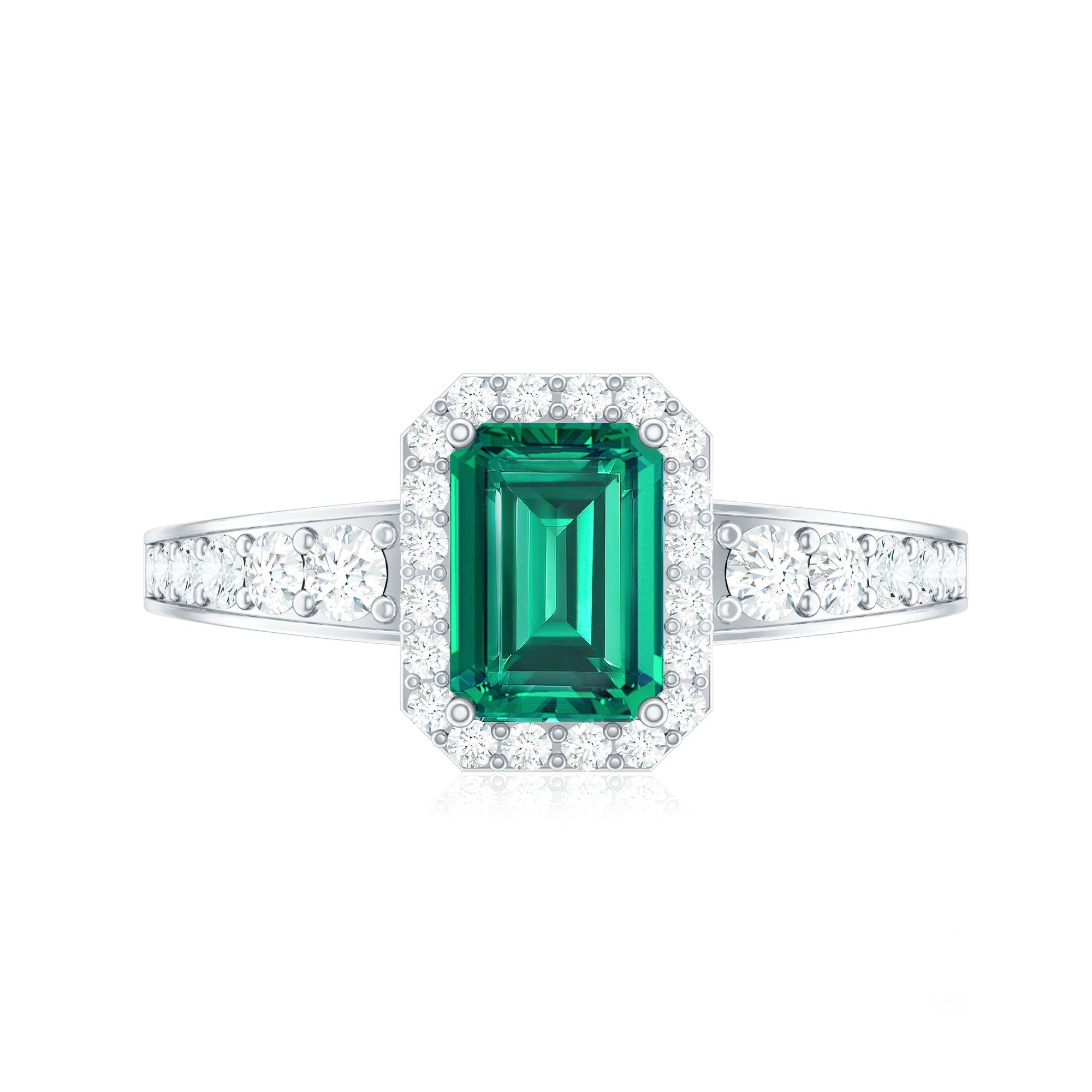 Emerald Cut Engagement Ring – Lab Grown Emerald Ring with Diamond Halo & Vintage Style