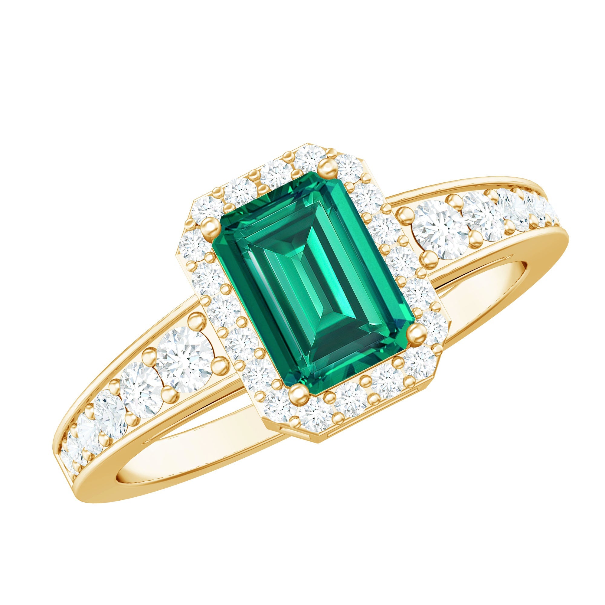 Emerald Cut Engagement Ring – Lab Grown Emerald Ring with Diamond Halo & Vintage Style