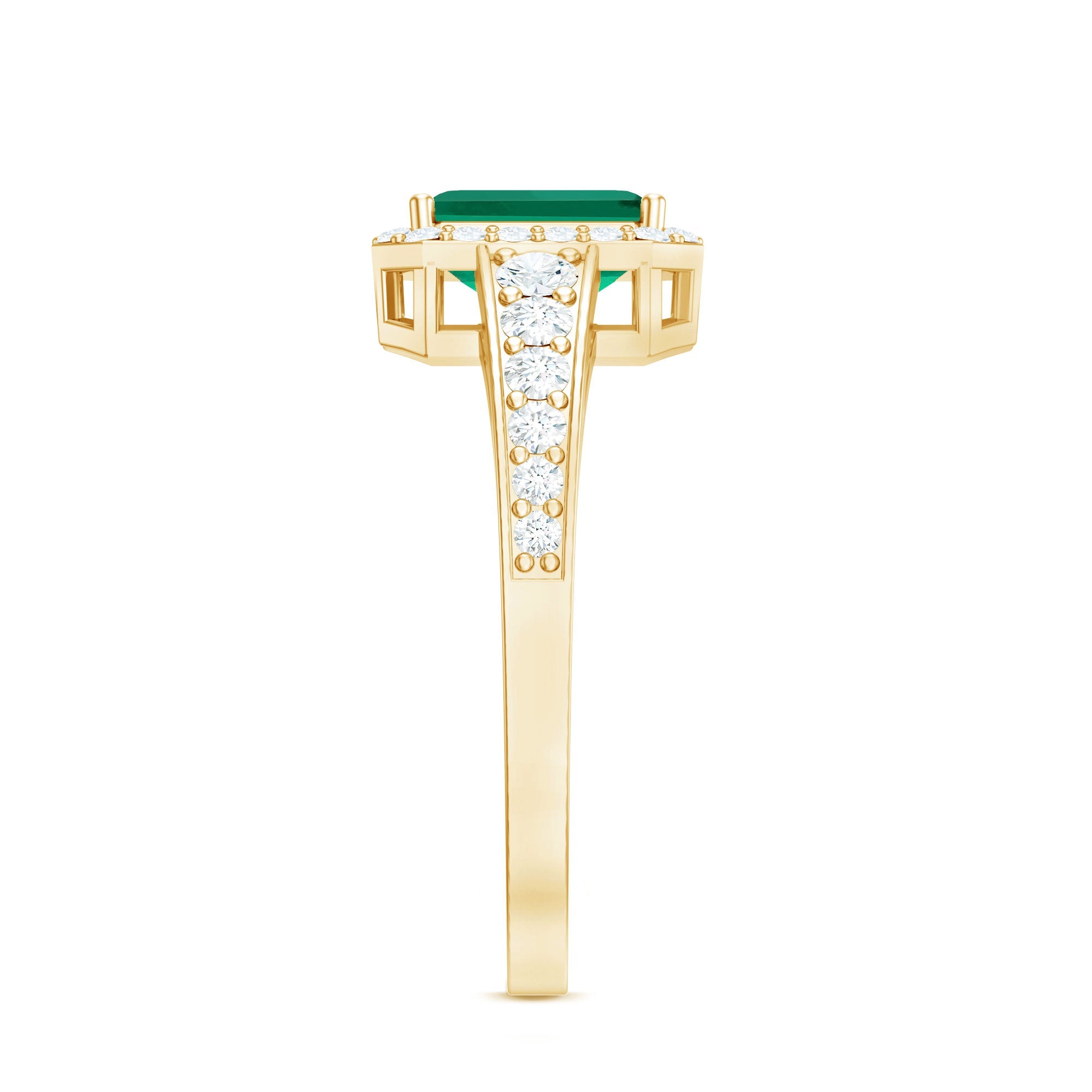 Emerald Cut Engagement Ring – Lab Grown Emerald Ring with Diamond Halo & Vintage Style
