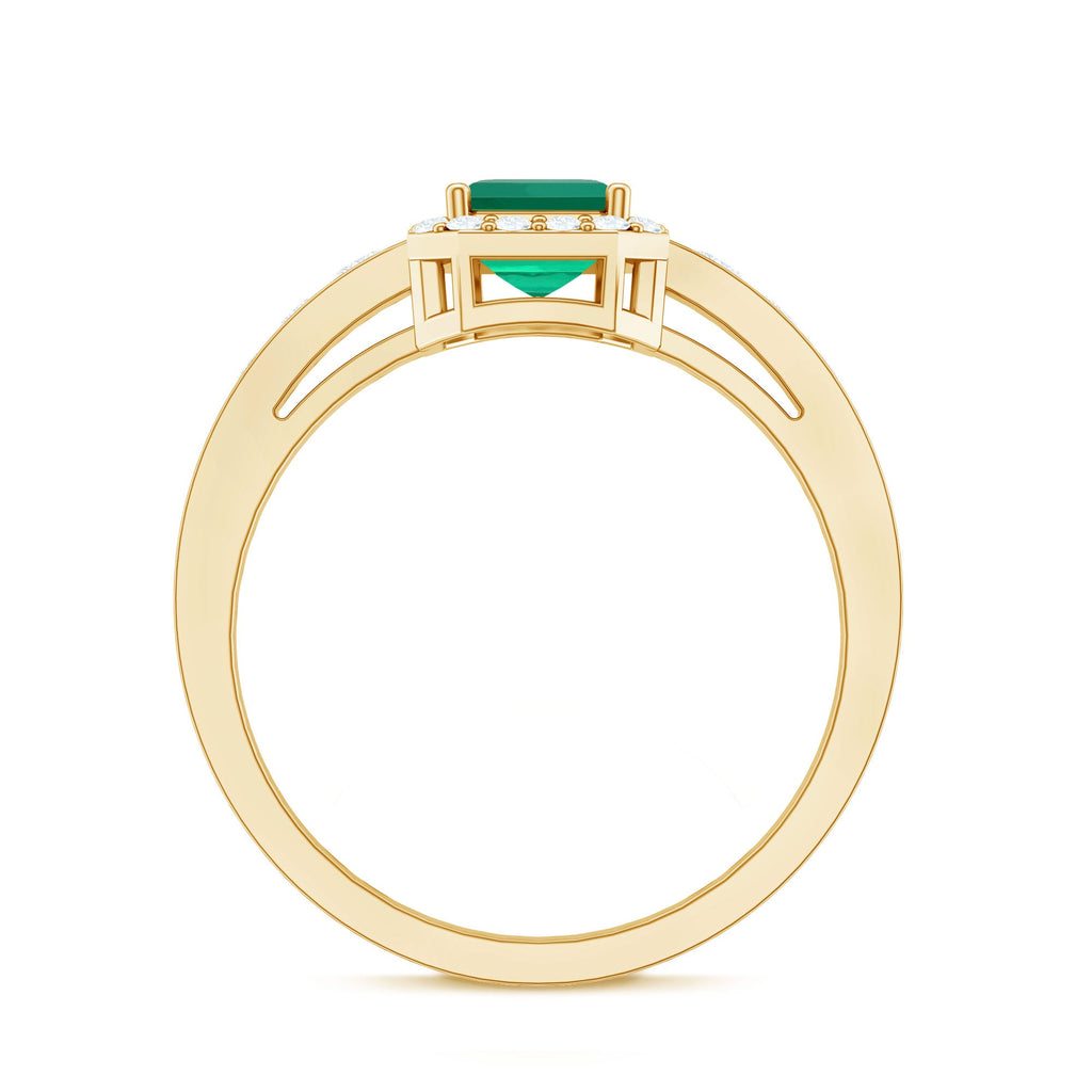 Emerald Cut Engagement Ring – Lab Grown Emerald Ring with Diamond Halo & Vintage Style