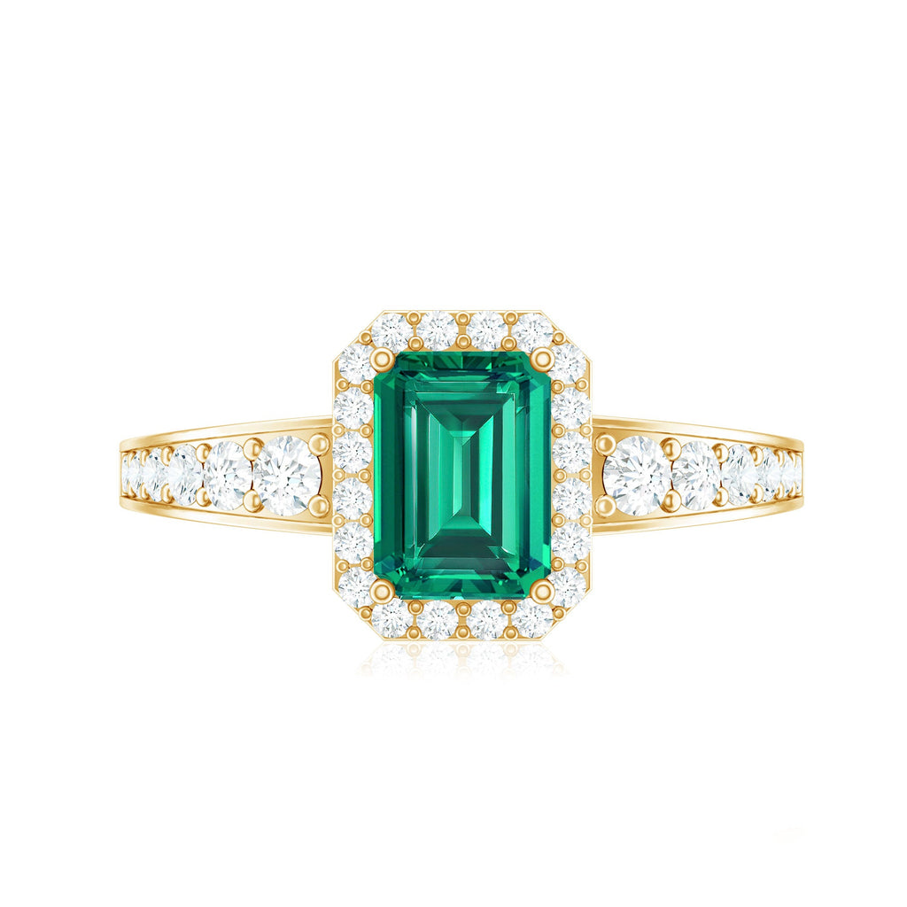 Emerald Cut Engagement Ring – Lab Grown Emerald Ring with Diamond Halo & Vintage Style
