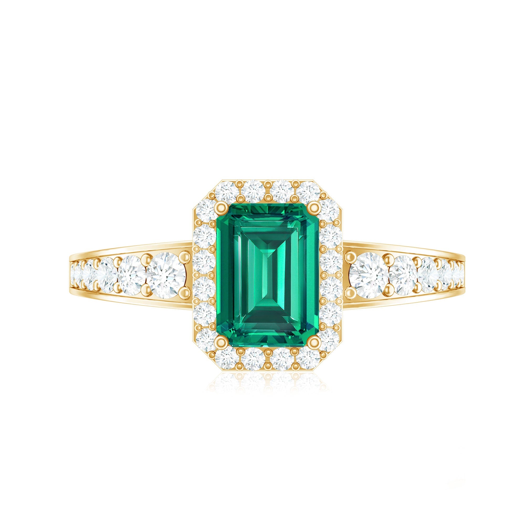 Emerald Cut Engagement Ring – Lab Grown Emerald Ring with Diamond Halo & Vintage Style