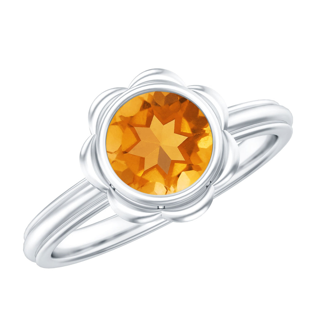 Citrine Engagement Ring - 1.2 Carat Solitaire Bezel Setting Floral Design