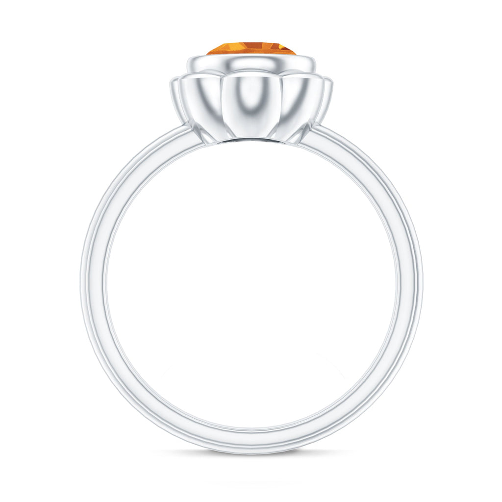 Citrine Engagement Ring - 1.2 Carat Solitaire Bezel Setting Floral Design