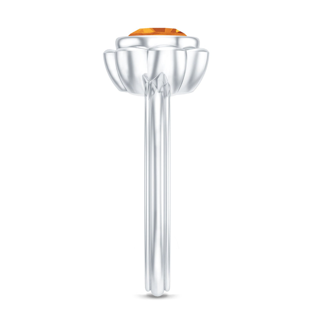 Citrine Engagement Ring - 1.2 Carat Solitaire Bezel Setting Floral Design