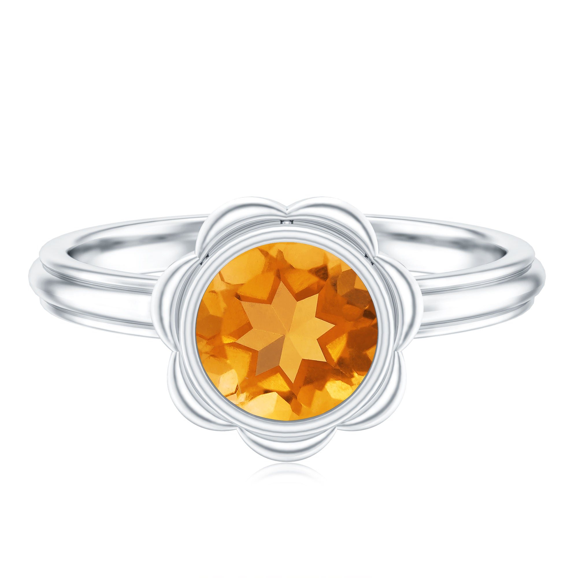 Citrine Engagement Ring - 1.2 Carat Solitaire Bezel Setting Floral Design
