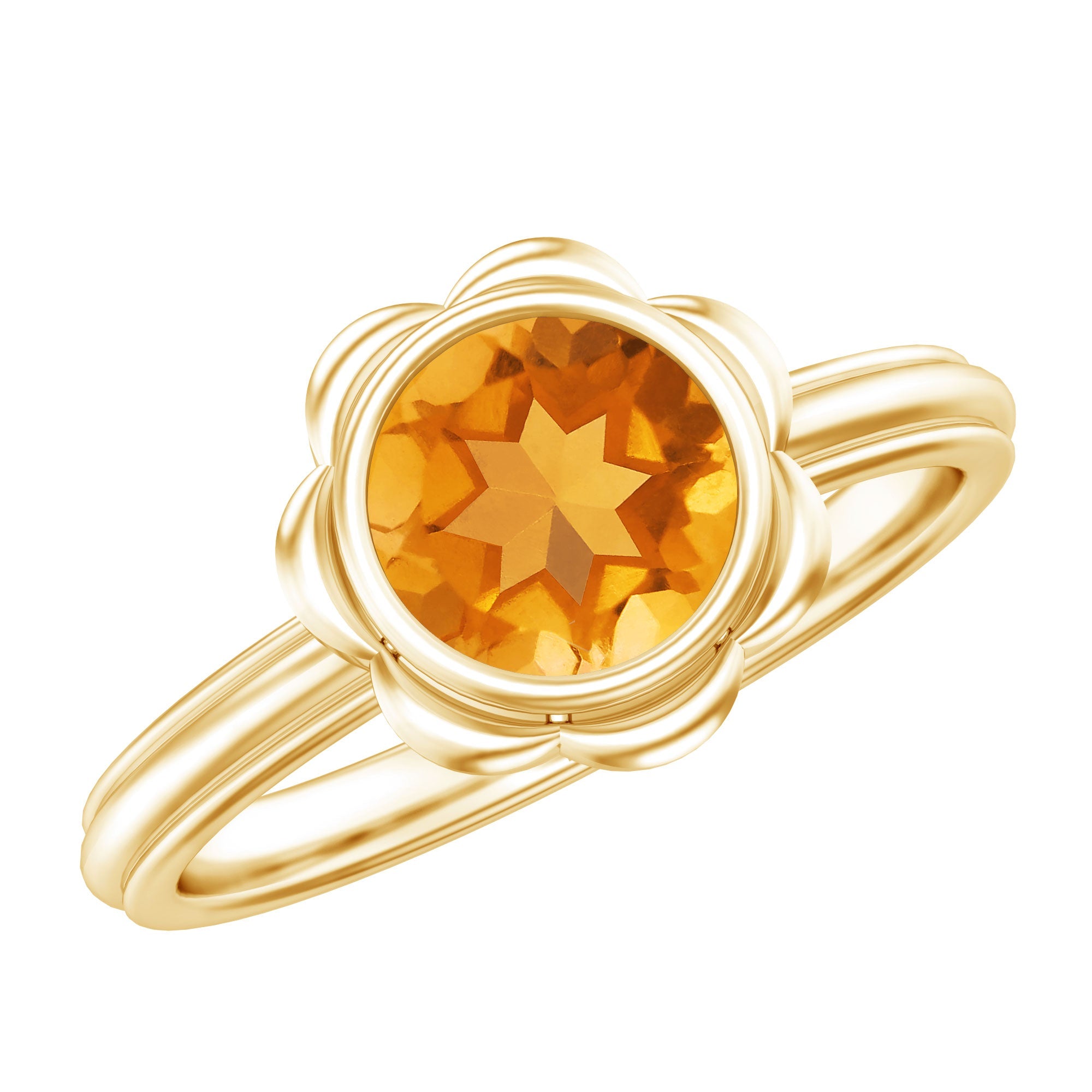Citrine Engagement Ring - 1.2 Carat Solitaire Bezel Setting Floral Design