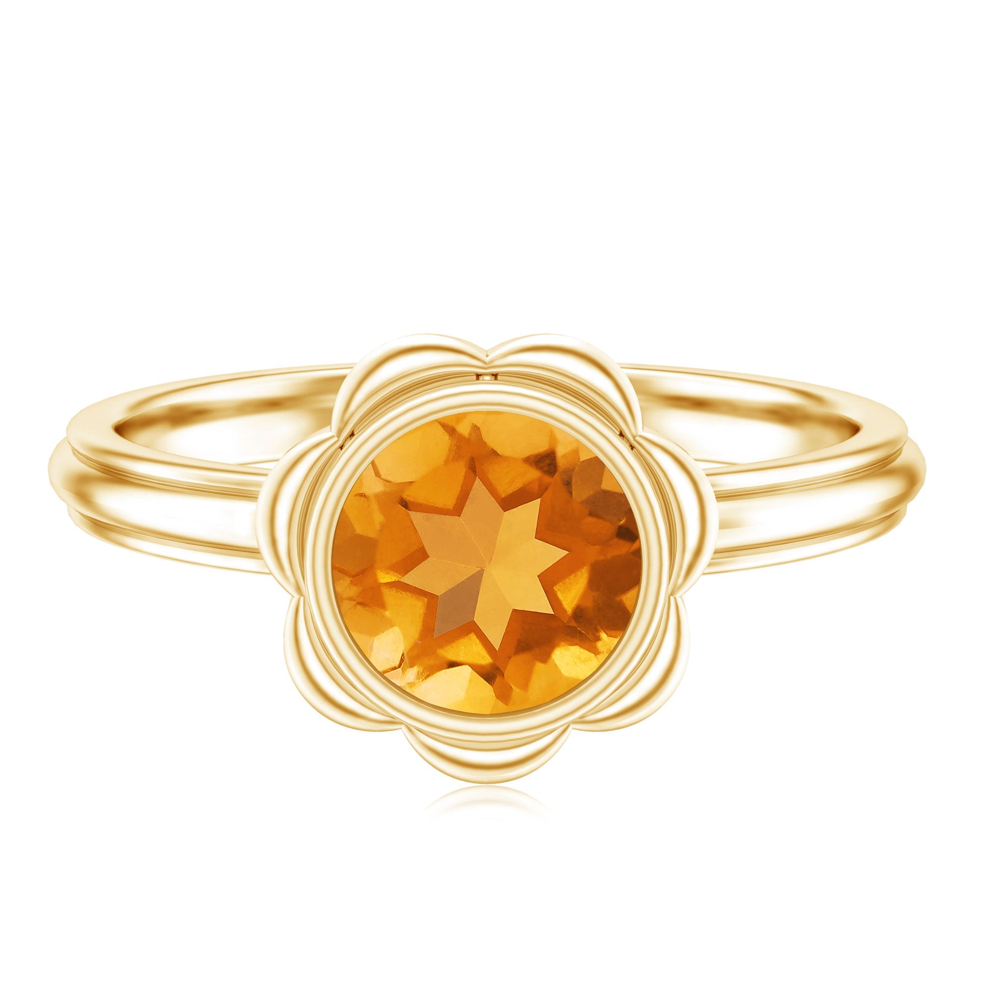 Citrine Engagement Ring - 1.2 Carat Solitaire Bezel Setting Floral Design