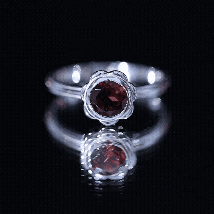 Garnet Engagement Ring – 1.7 Carat Round Cut Bezel Setting Floral Design