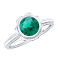 Emerald Engagement Ring - Lab Created 7MM Round Cut Bezel Set Floral Design