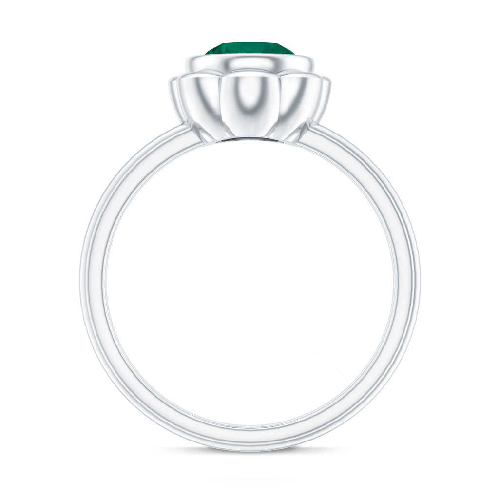 Emerald Engagement Ring - Lab Created 7MM Round Cut Bezel Set Floral Design