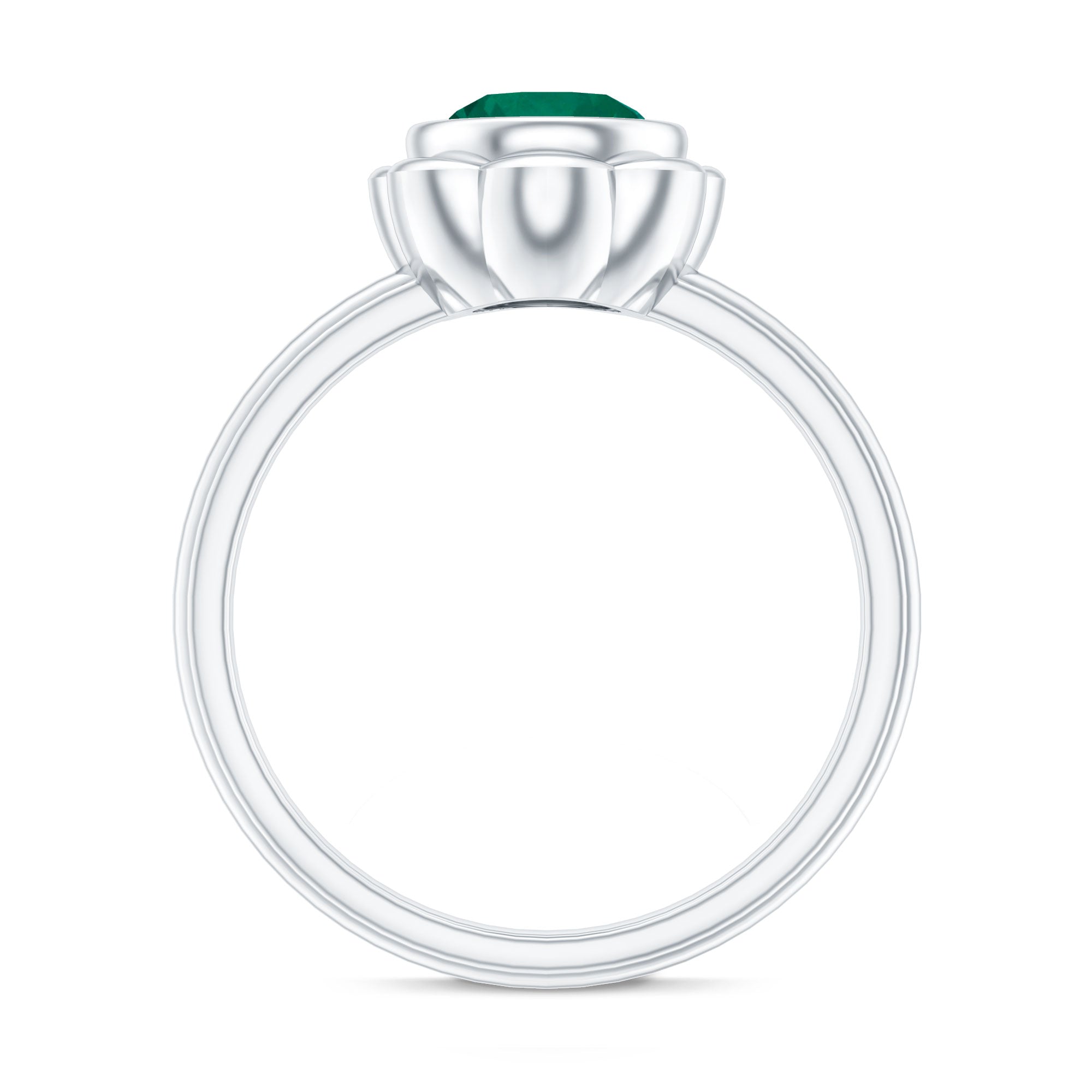 Emerald Engagement Ring - Lab Created 7MM Round Cut Bezel Set Floral Design
