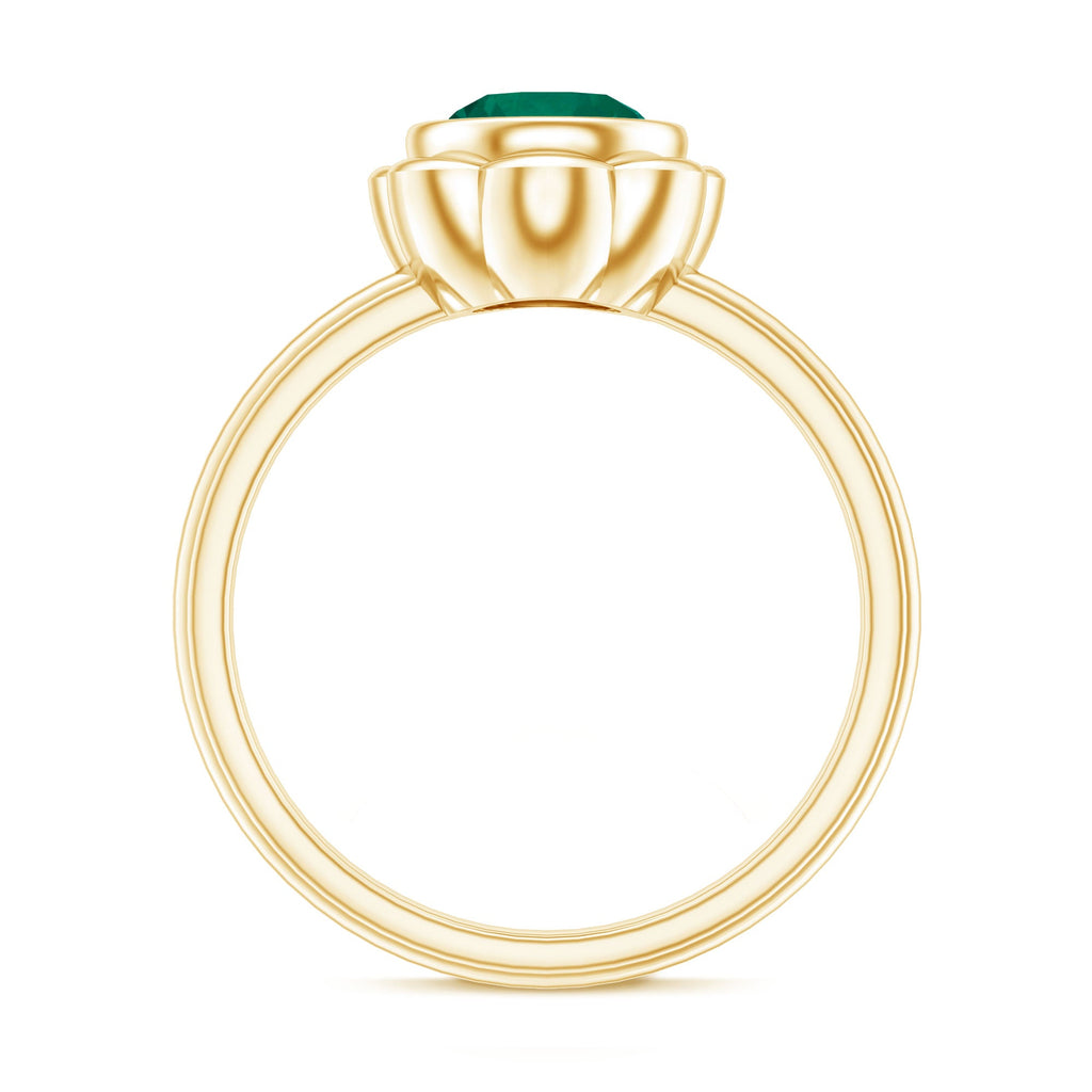 Emerald Engagement Ring - Lab Created 7MM Round Cut Bezel Set Floral Design