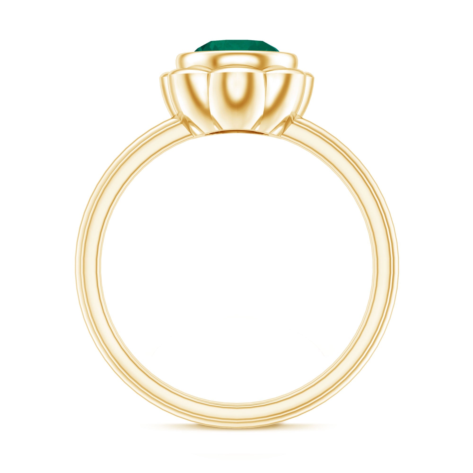 Emerald Engagement Ring - Lab Created 7MM Round Cut Bezel Set Floral Design