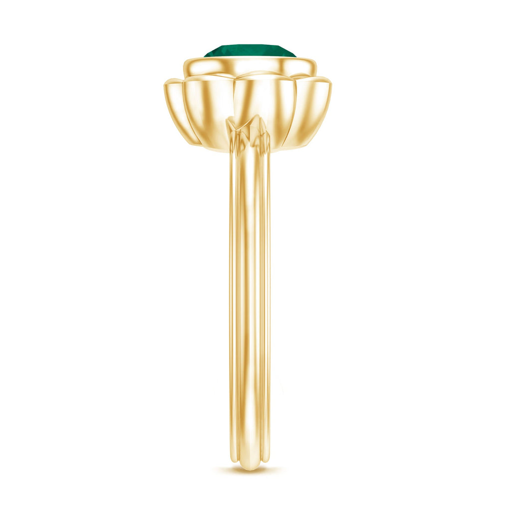 Emerald Engagement Ring - Lab Created 7MM Round Cut Bezel Set Floral Design