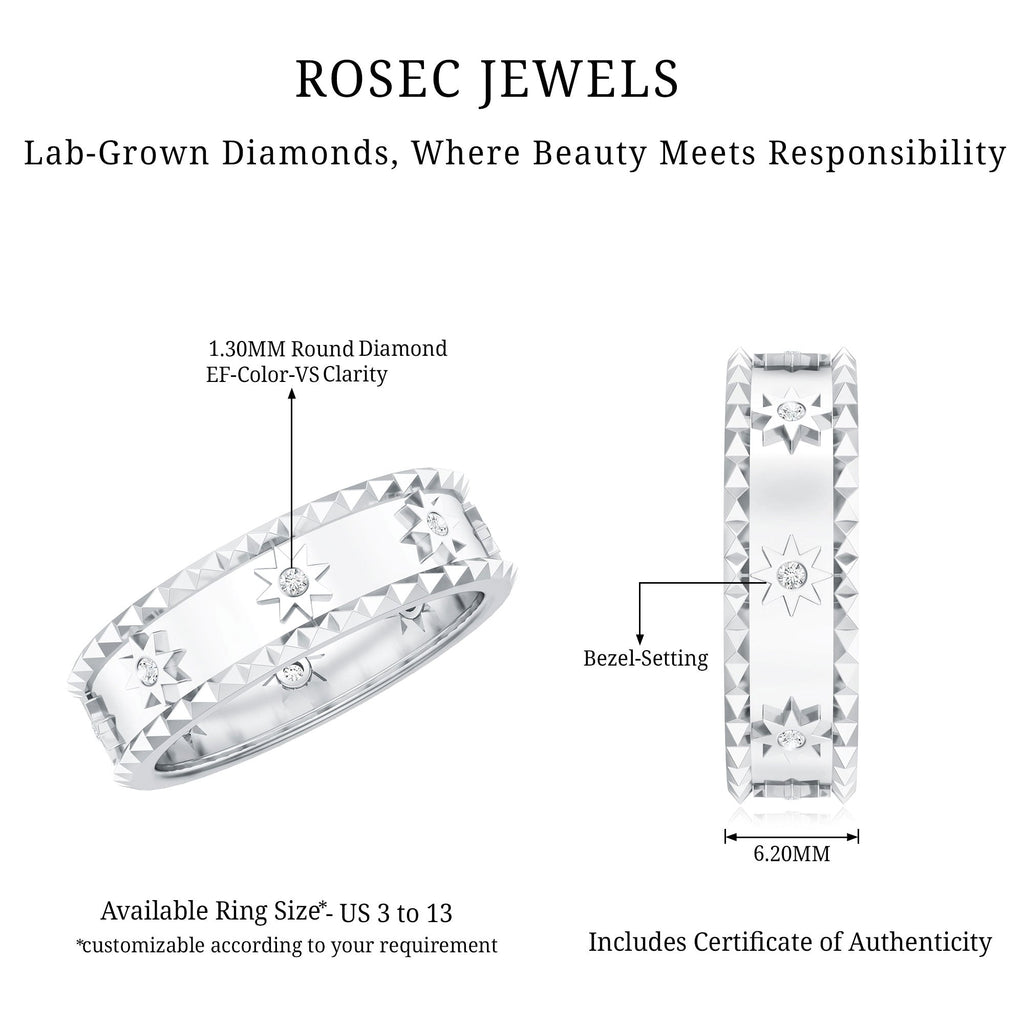 Lab Grown Diamond Ring – Vintage Inspired Starburst Design Band with Flush Setting Diamonds