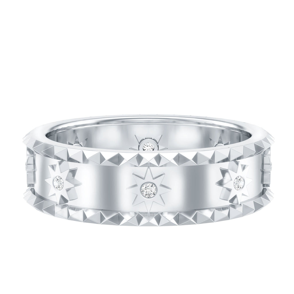 Lab Grown Diamond Ring – Vintage Inspired Starburst Design Band with Flush Setting Diamonds