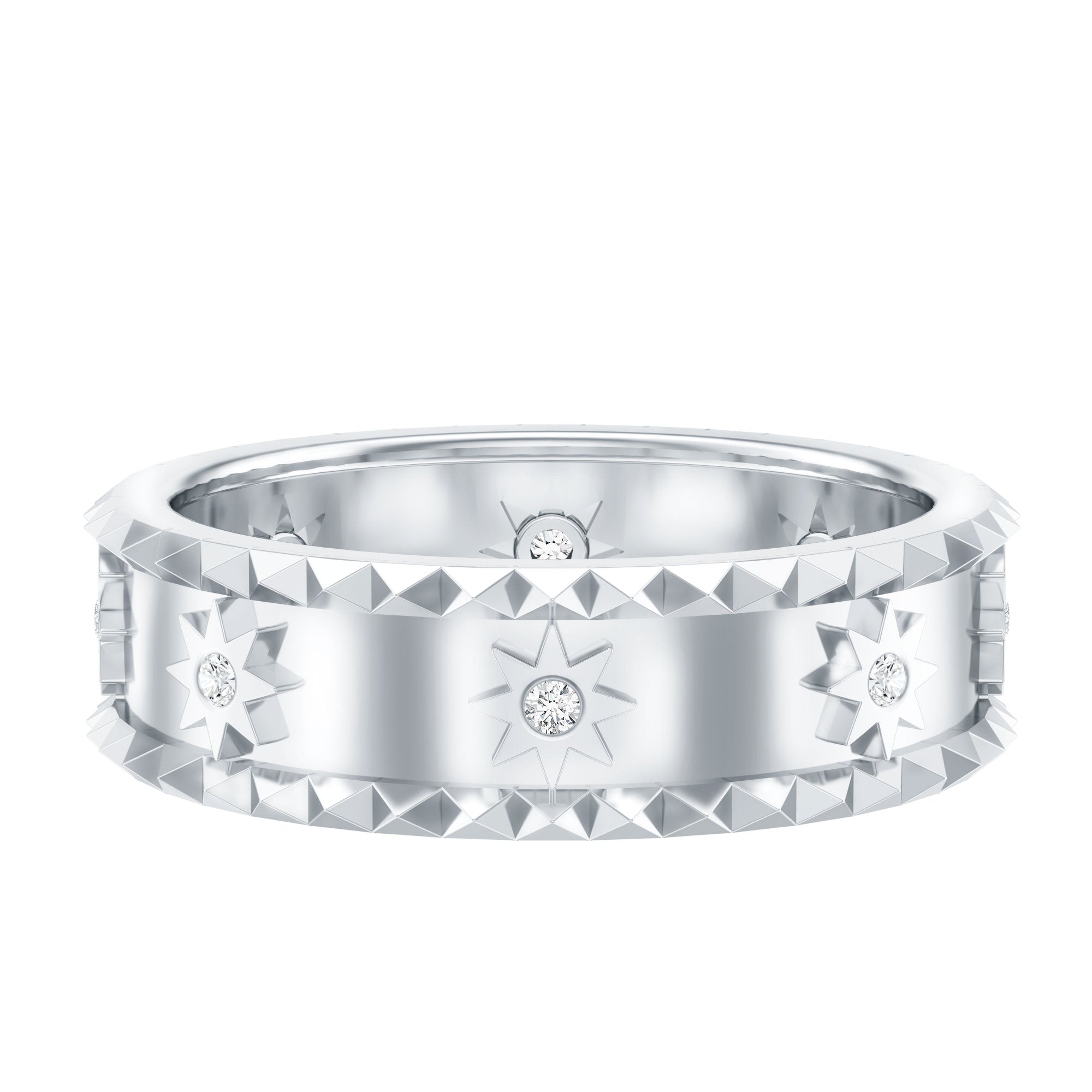 Lab Grown Diamond Ring – Vintage Inspired Starburst Design Band with Flush Setting Diamonds
