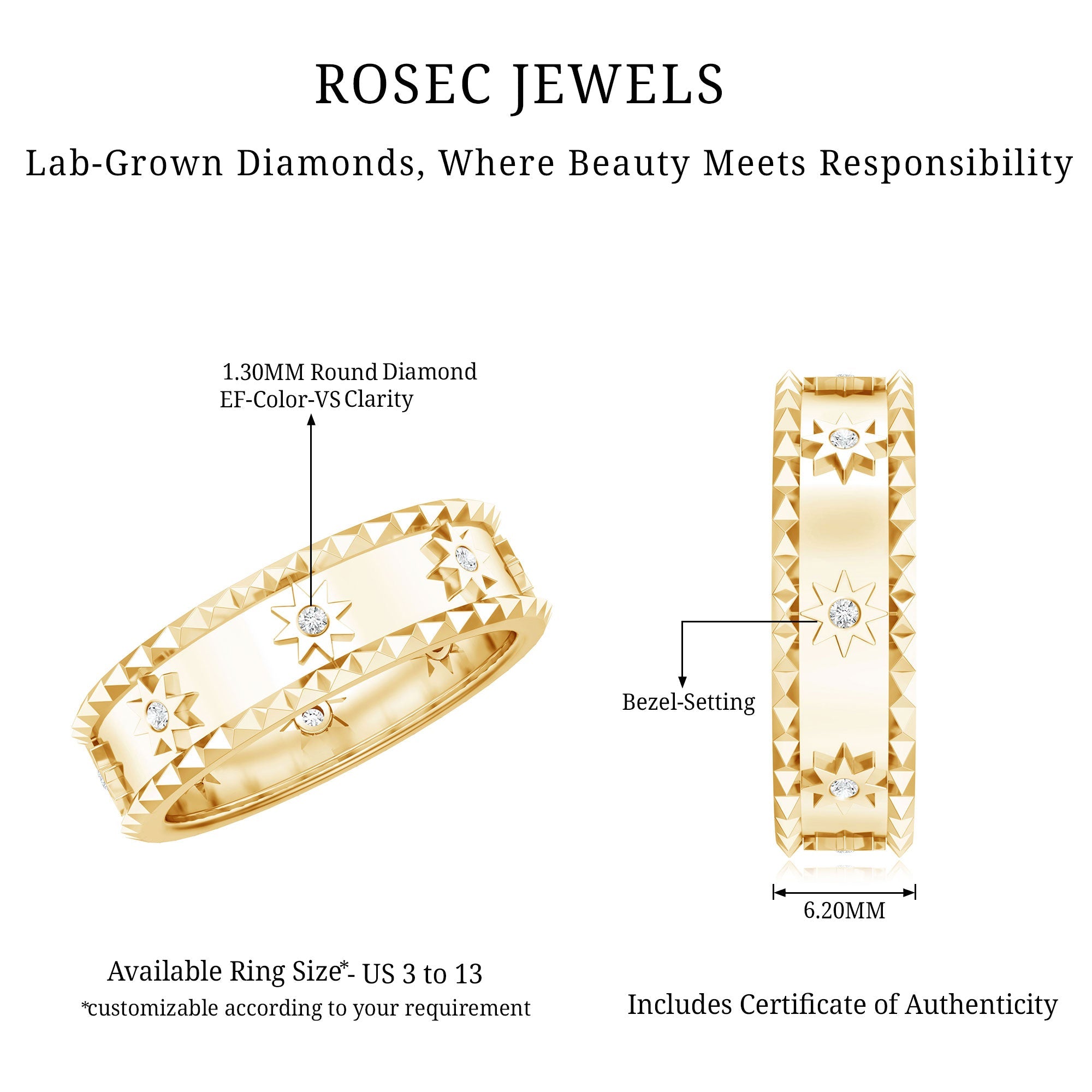 Lab Grown Diamond Ring – Vintage Inspired Starburst Design Band with Flush Setting Diamonds
