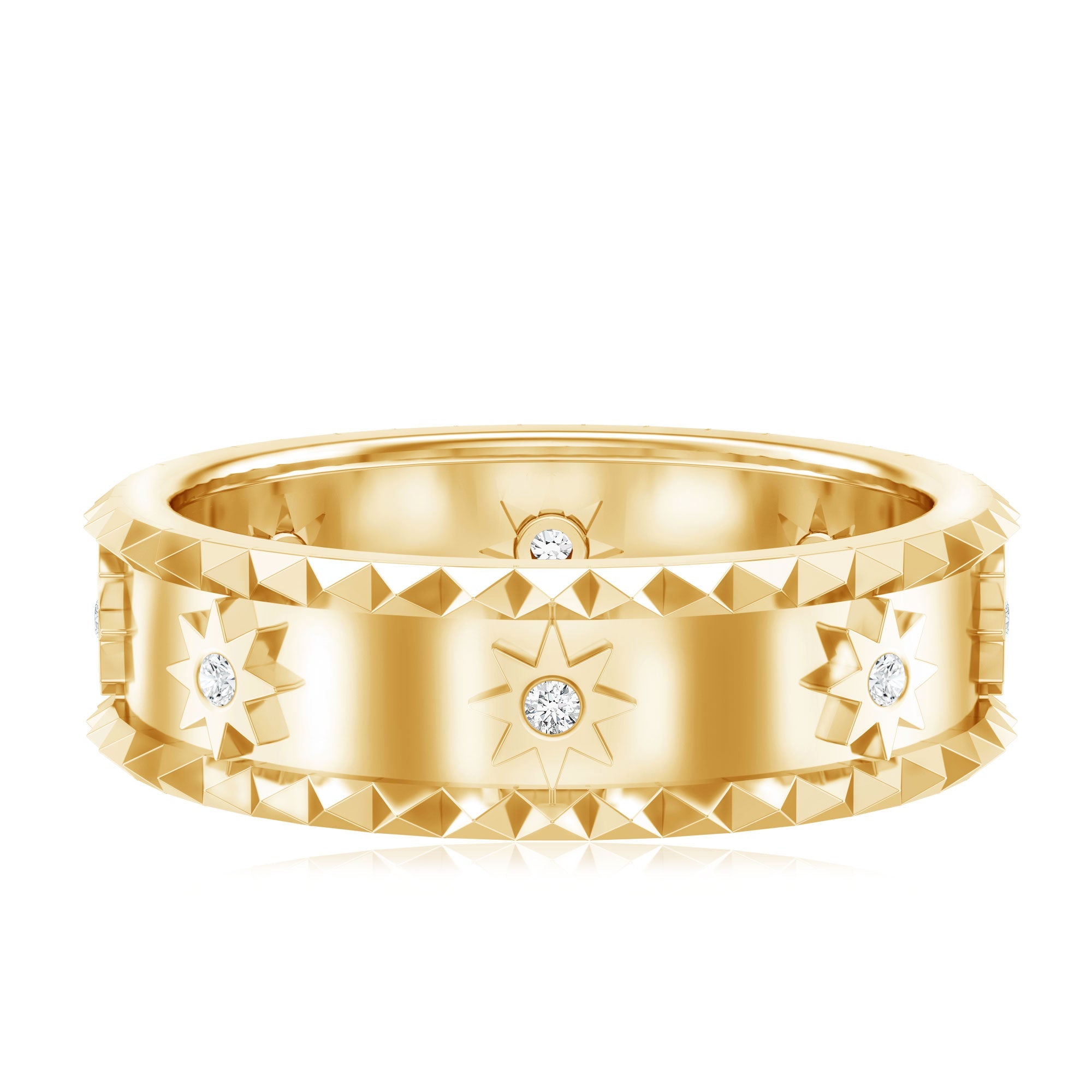 Lab Grown Diamond Ring – Vintage Inspired Starburst Design Band with Flush Setting Diamonds