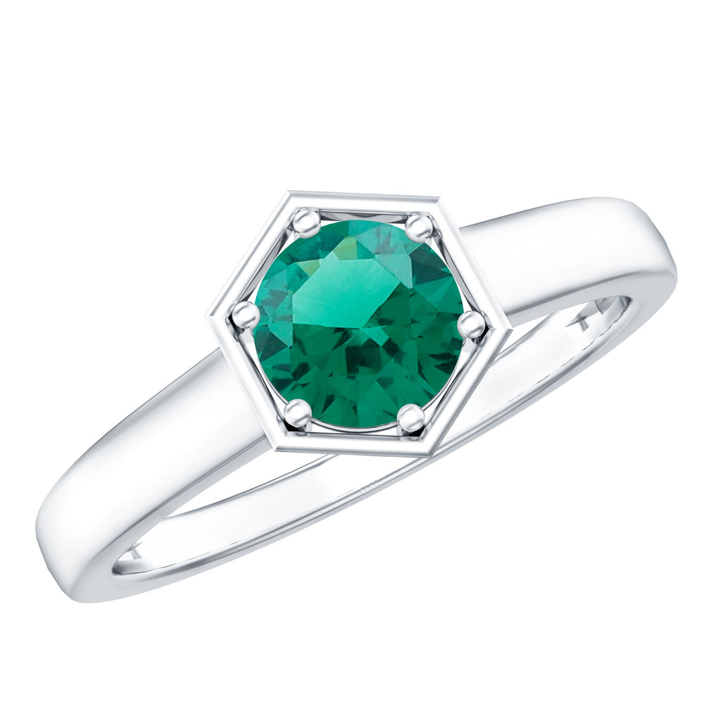Lab Created Emerald Ring – 0.8 Carat Solitaire Promise Ring With Hexagon Frame
