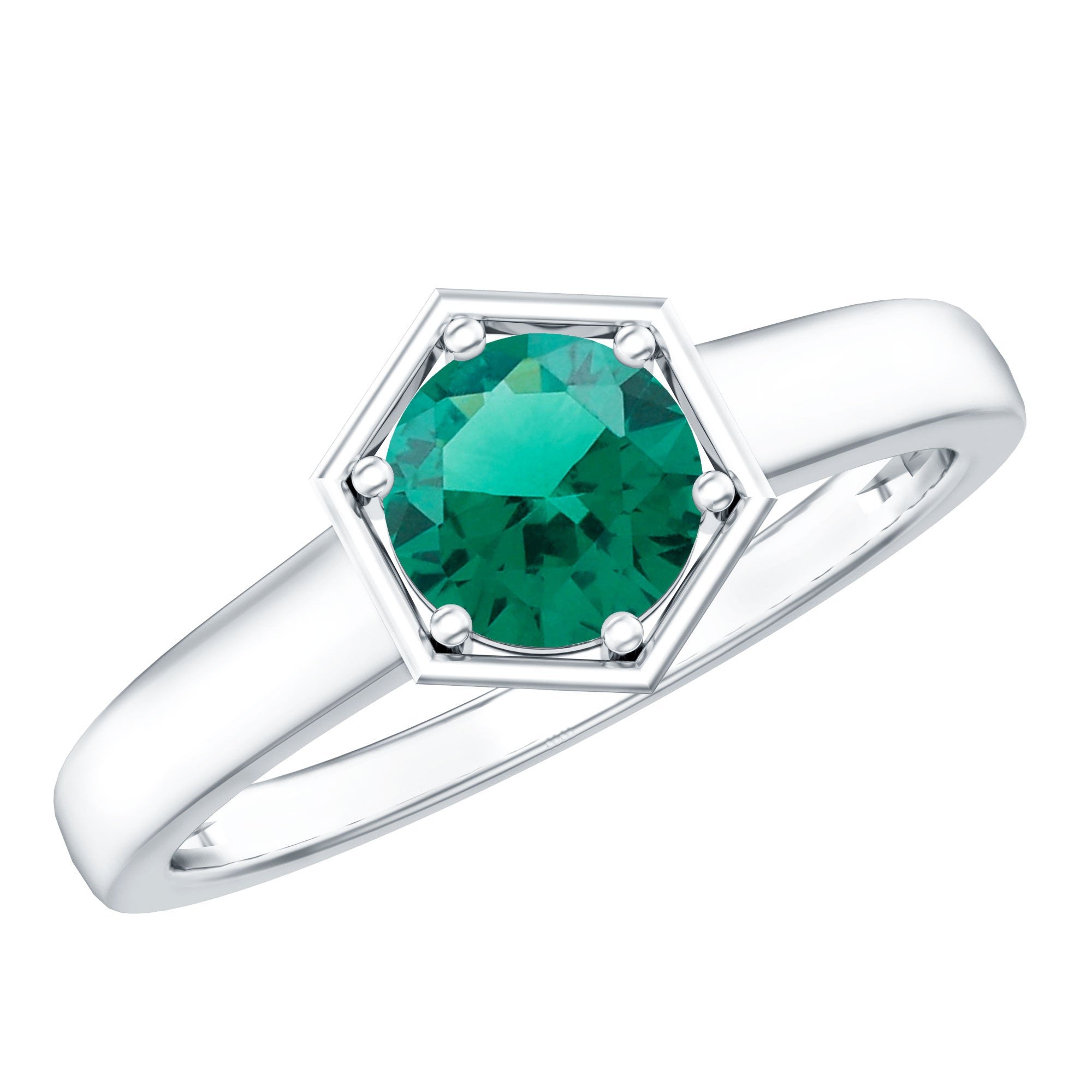 Lab Created Emerald Ring – 0.8 Carat Solitaire Promise Ring With Hexagon Frame
