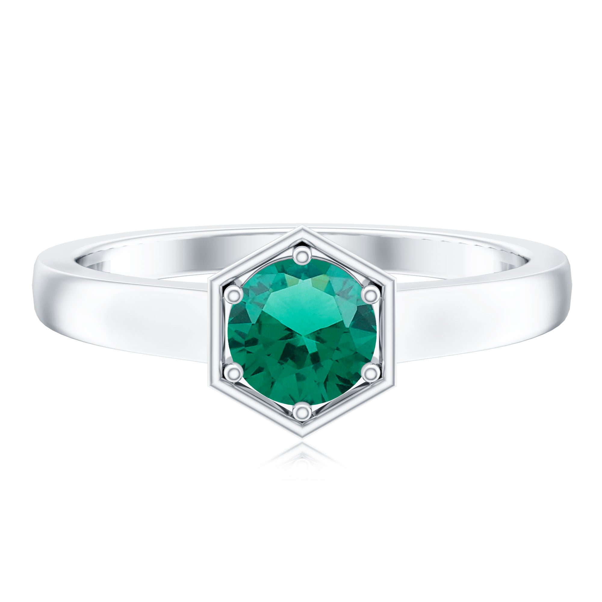 Lab Created Emerald Ring – 0.8 Carat Solitaire Promise Ring With Hexagon Frame