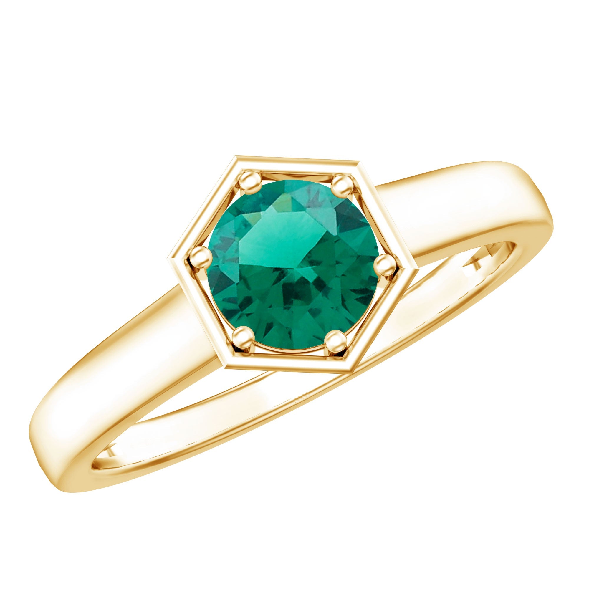Lab Created Emerald Ring – 0.8 Carat Solitaire Promise Ring With Hexagon Frame