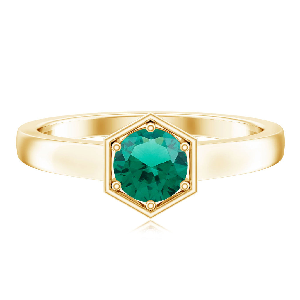 Lab Created Emerald Ring – 0.8 Carat Solitaire Promise Ring With Hexagon Frame