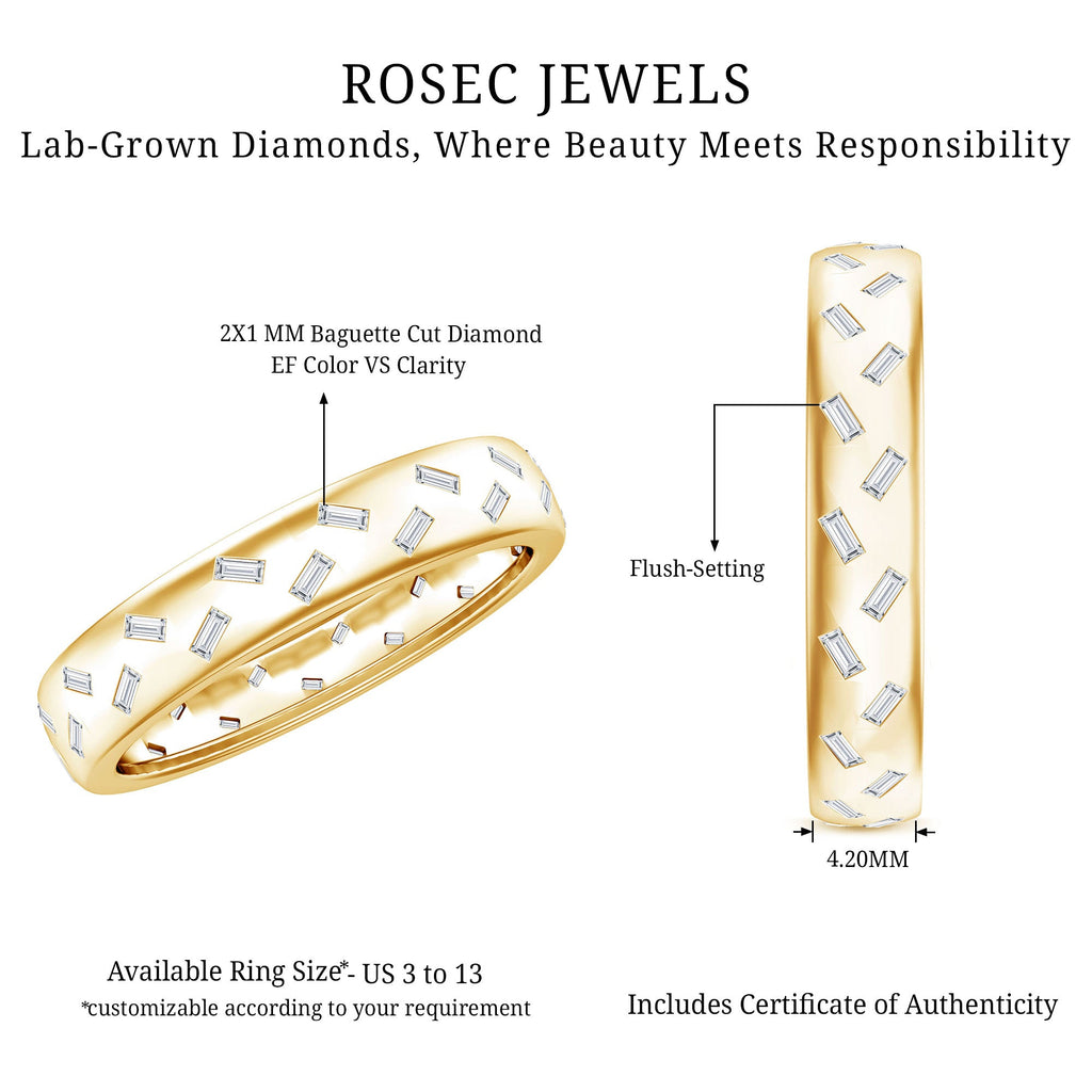 Lab Grown Diamond Wedding Band – Baguette Cut Diamonds, Wide Band Ring