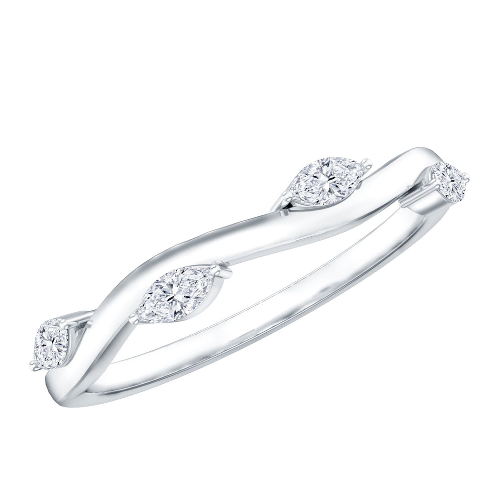 Lab Grown Diamond Wedding Band – Marquise Cut Half Eternity Band with Prong Setting Diamonds