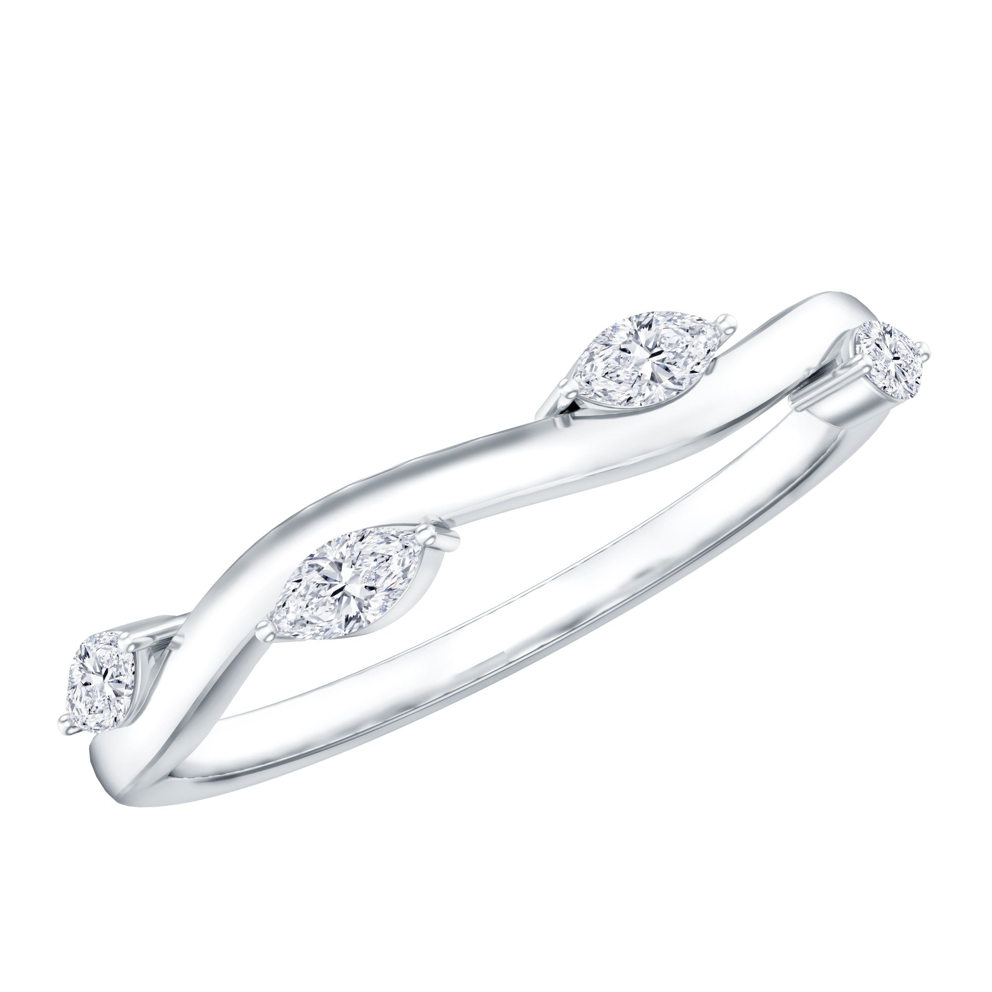 Lab Grown Diamond Wedding Band – Marquise Cut Half Eternity Band with Prong Setting Diamonds