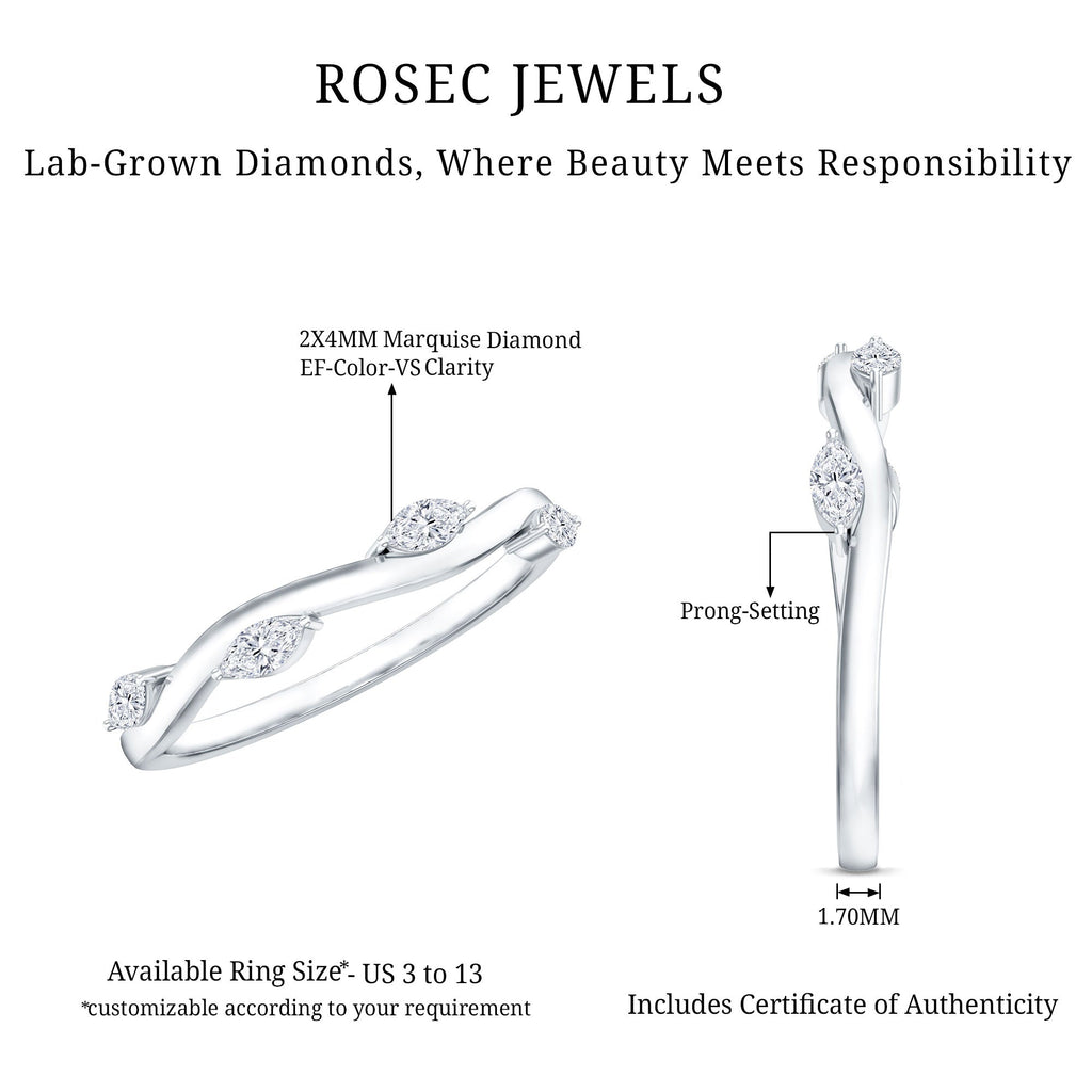 Lab Grown Diamond Wedding Band – Marquise Cut Half Eternity Band with Prong Setting Diamonds